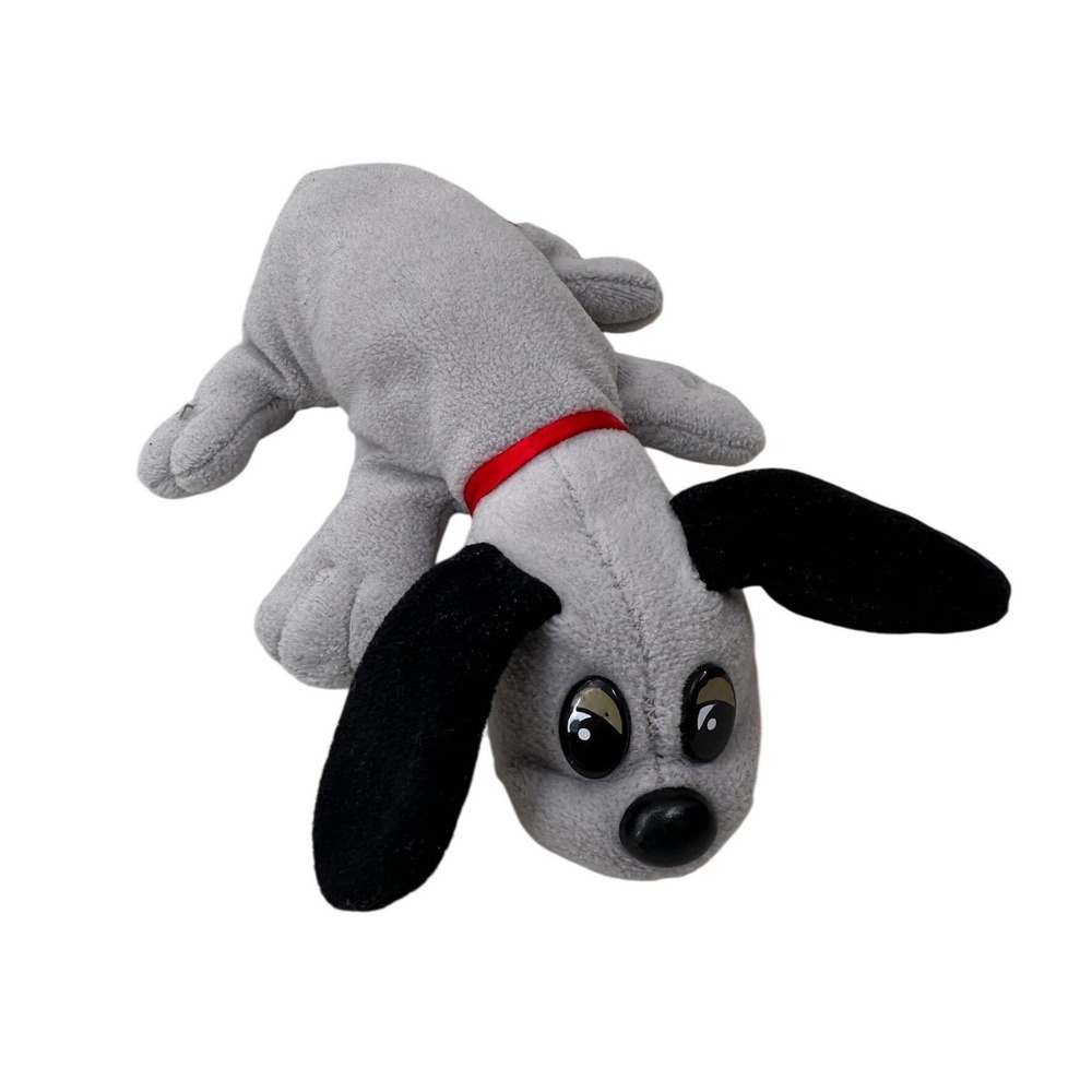 Pound Puppies Plush Grey Dog Black Ears Red Collar 8 Inch Vintage Kids Toy Lovey